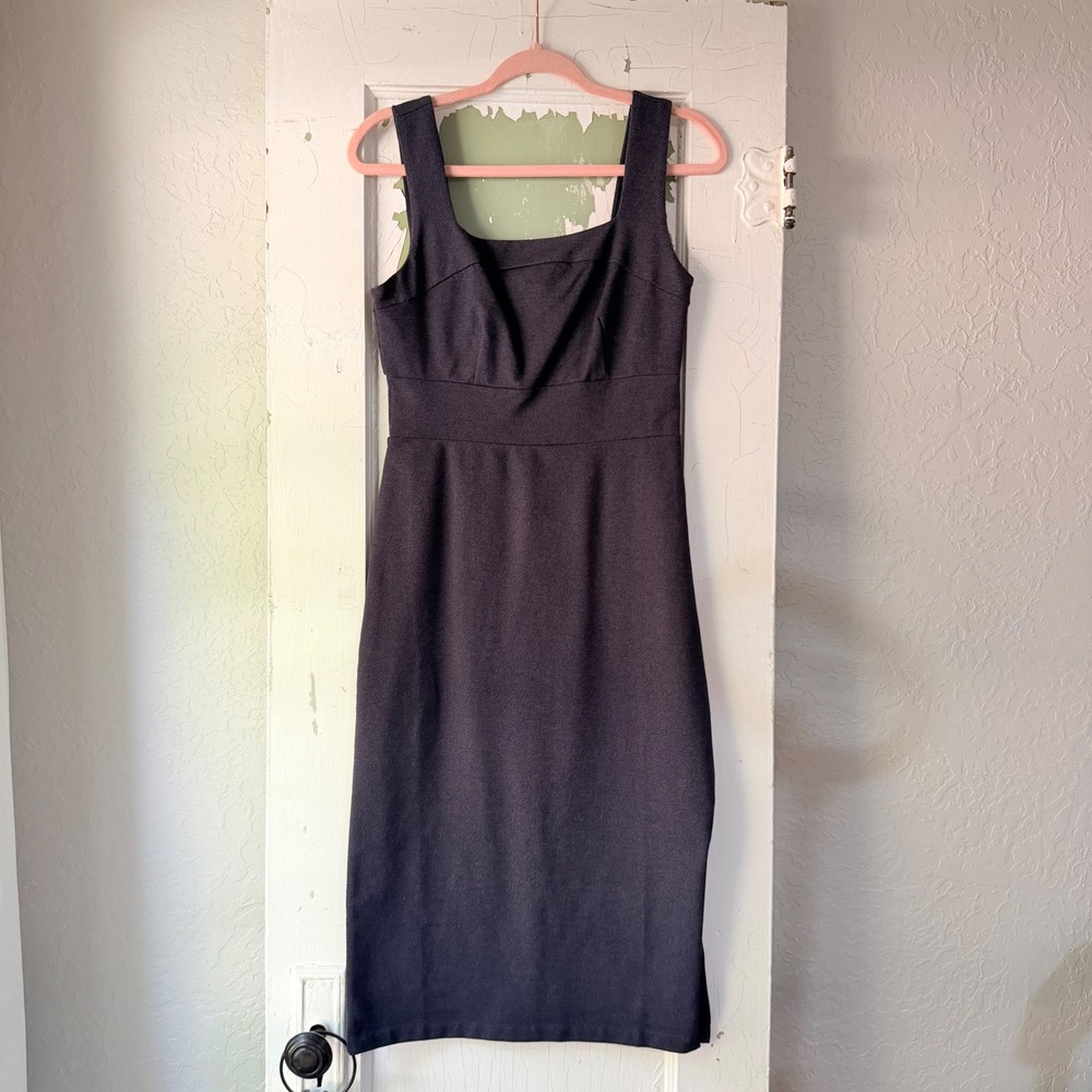 Banana Republic Navy Blue Twill Sheath Dress Square Neck Size 4 Pencil Midi